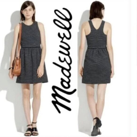 Madewell Pierside Black Stripe Dress - Picture 1 of 13